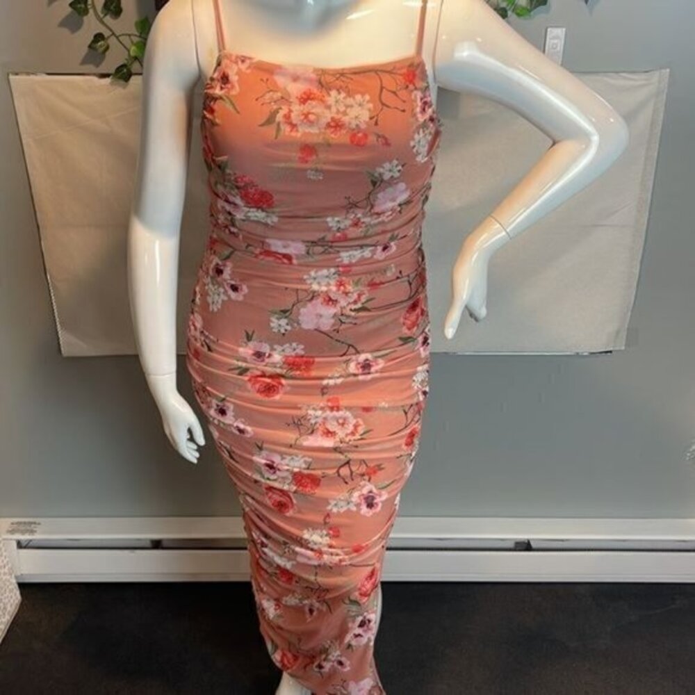 Cupshe Body Contour Floral Print Ruched Mesh Midi Dress Size XL - Picture 6 of 16